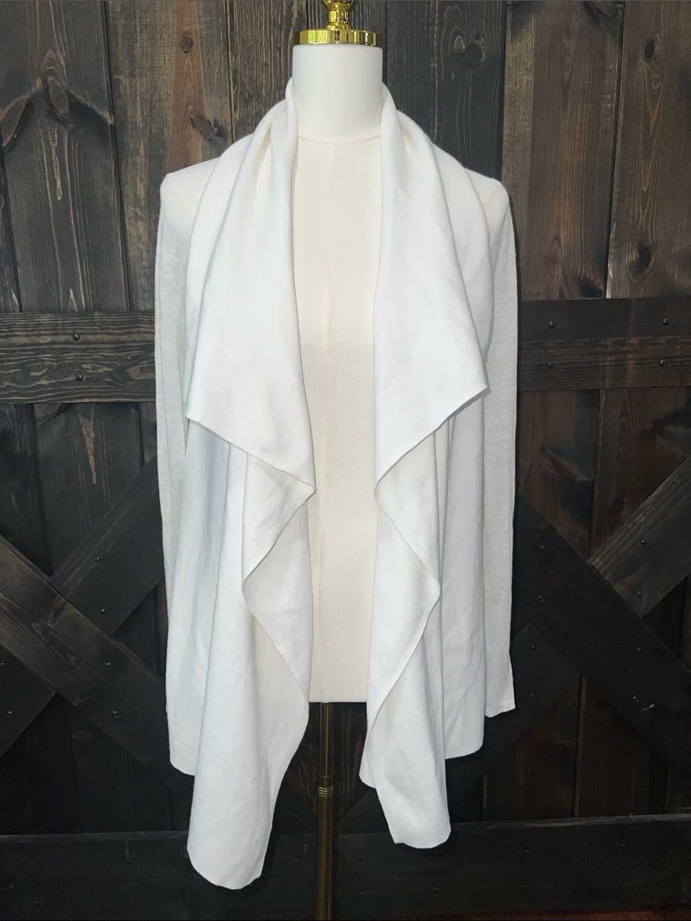Theory‎ White Linen Blend Open Waterfall Cardigan M Quiet Luxury Minimalist L/S